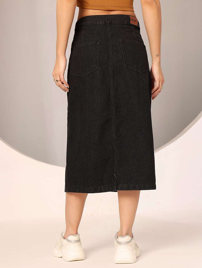 women solid high rirse straight denim skirt - 22402005 -  Standard Image - 3