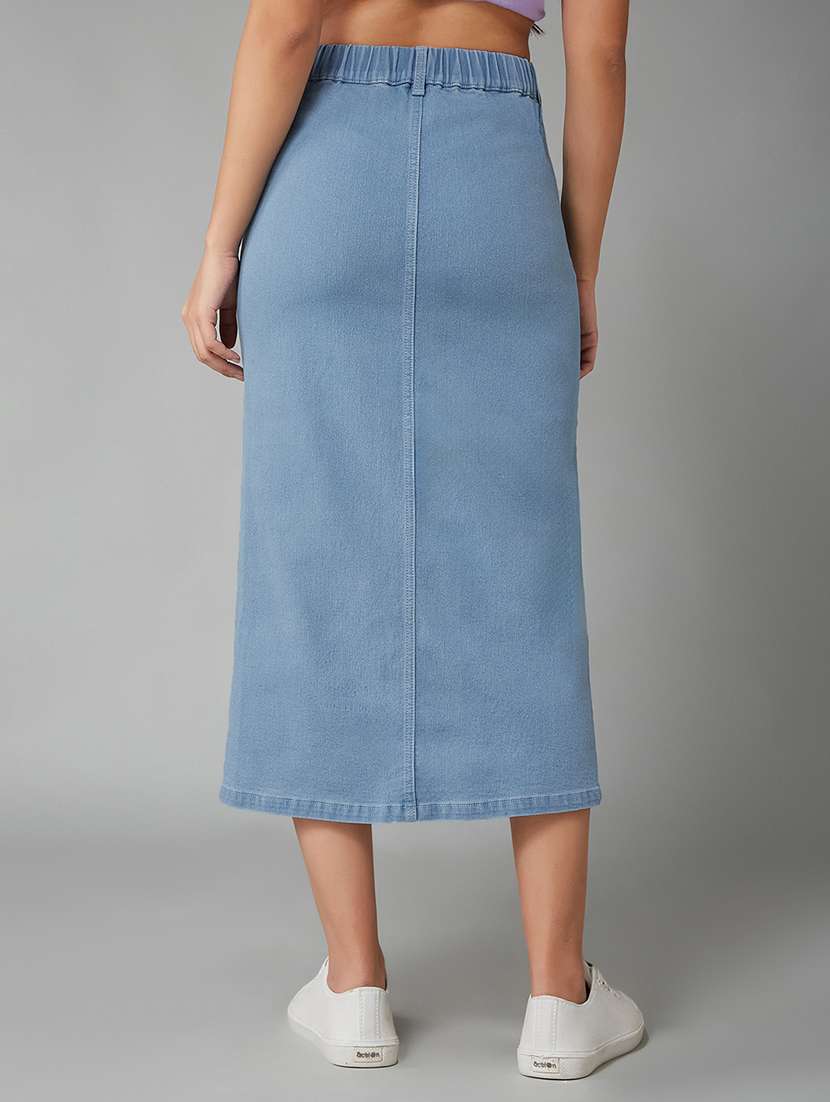 women solid high rise denim straight skirt - 22402007 -  Standard Image - 3