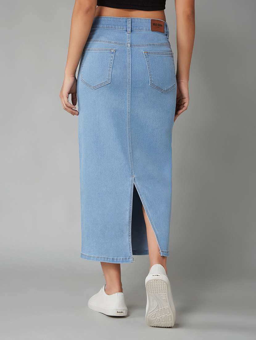 women solid high rise denim straight skirt - 22402008 -  Standard Image - 3