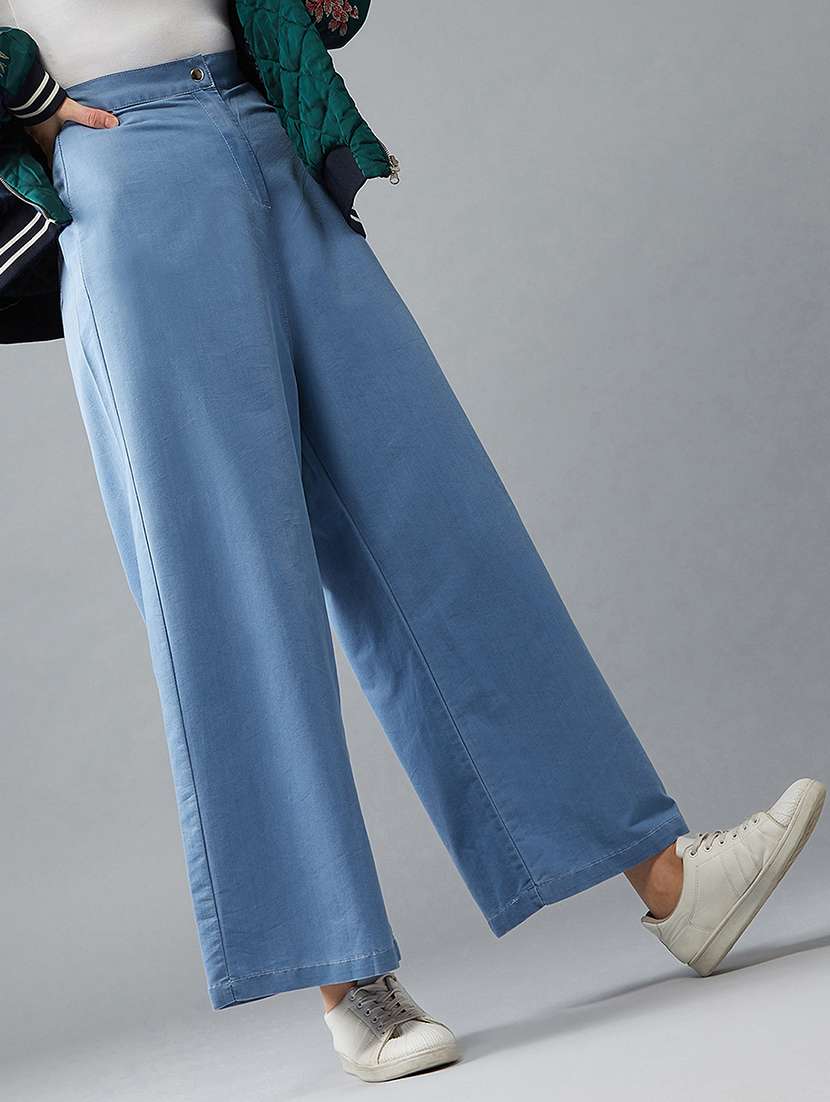 women solid high rise wide leg jeans