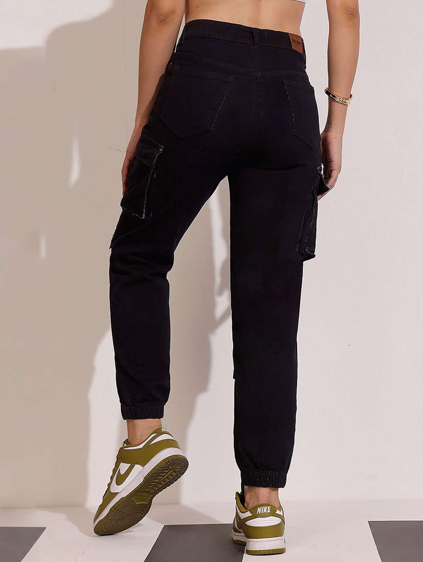 women solid high rise cargo jogger - 22402020 -  Standard Image - 3