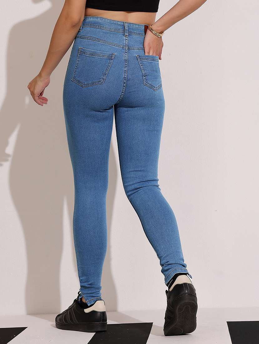 women slash knee high rise skinny jeans - 22402023 -  Standard Image - 3