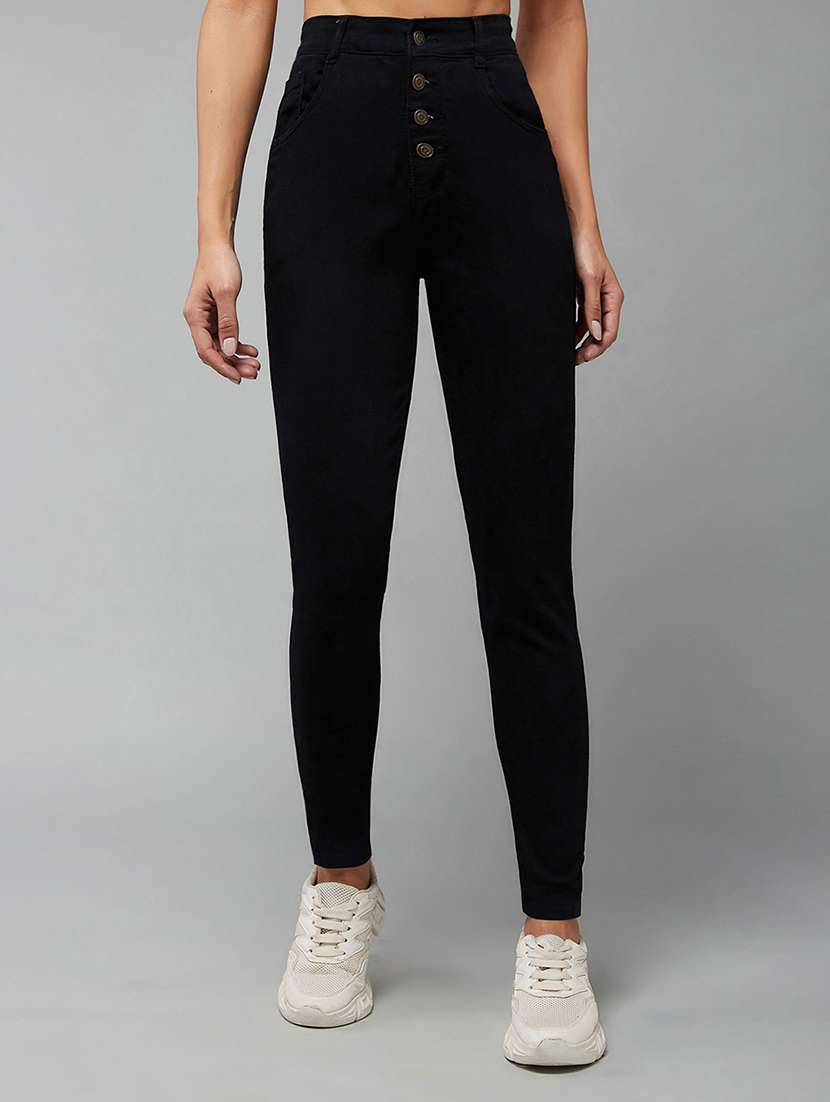 women solid high rise skinny jeans