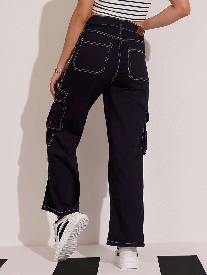 women solid high rise denim cargo - 22402026 -  Standard Image - 3