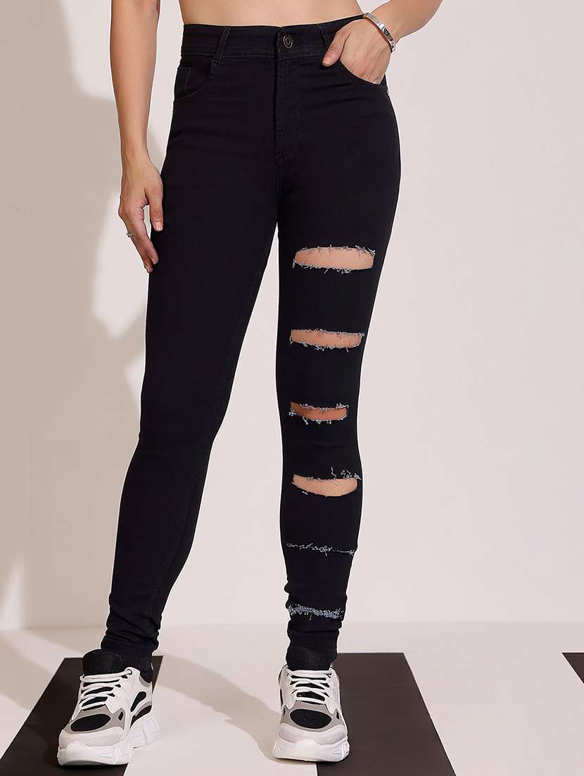 women distressed high rise skinny jeans