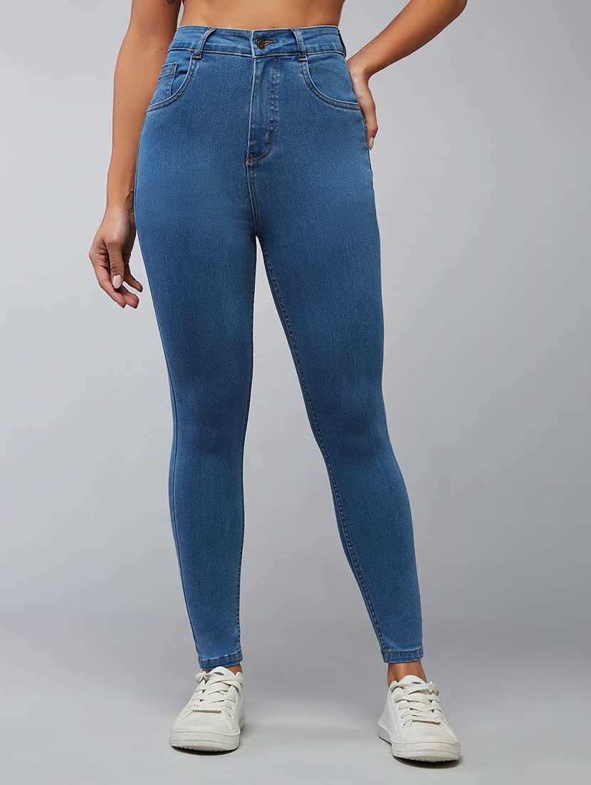 women solid high rise skinny jeans