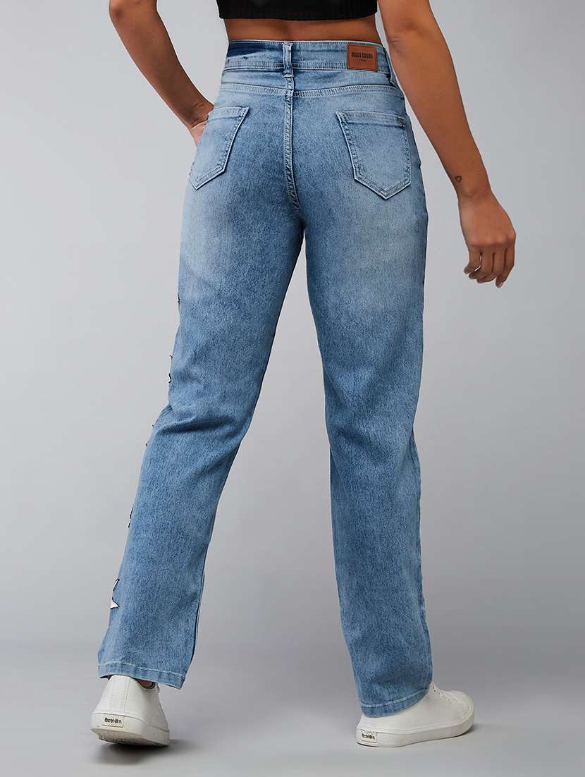 women patched high rise straight jeans - 22402036 -  Standard Image - 3