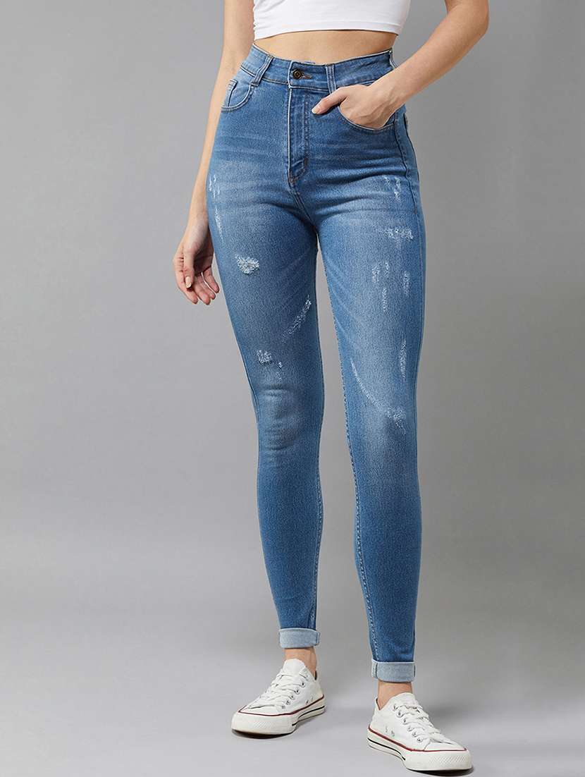 women distressed high rise skinny jean