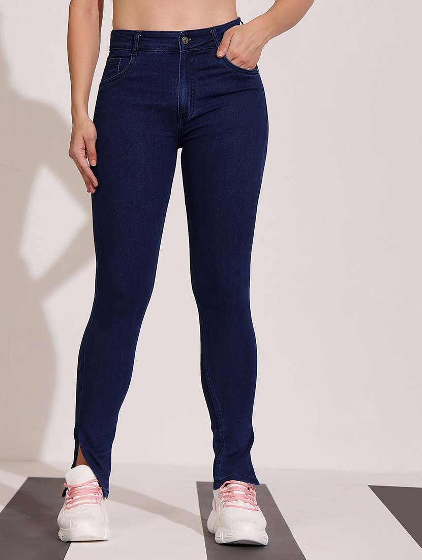 women solid high rise skinny jeans