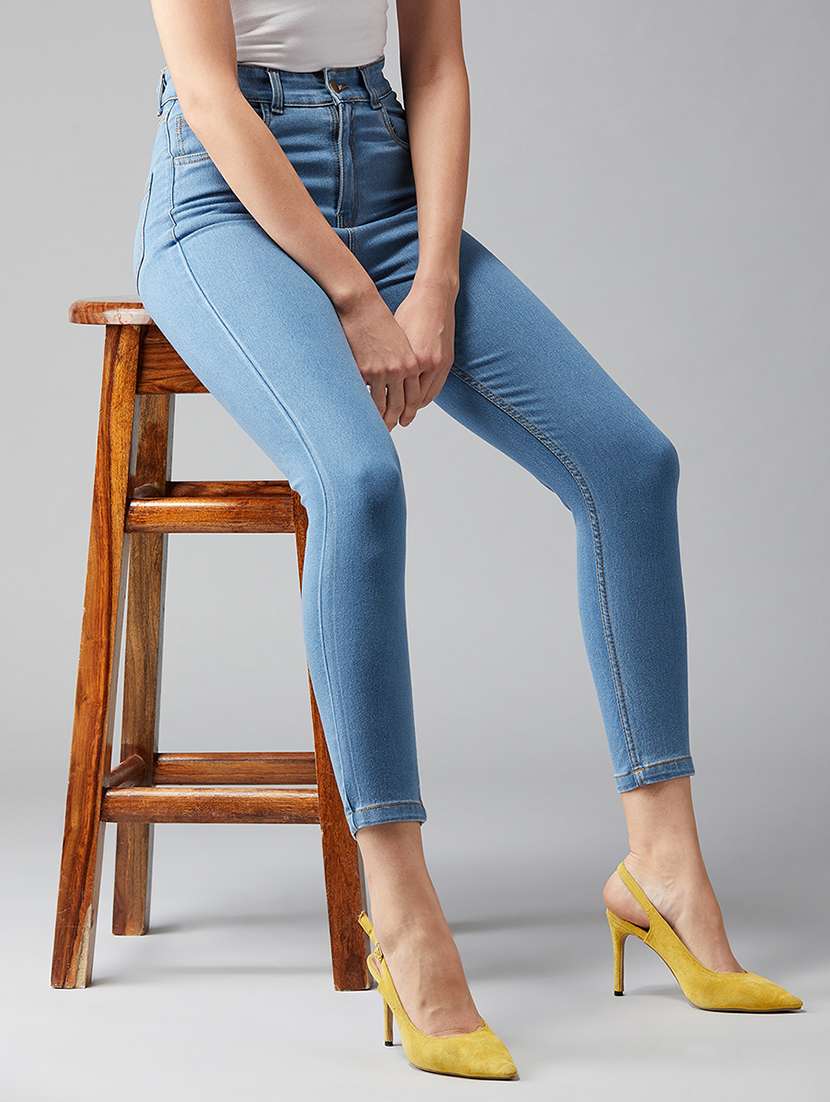 women solid high rise skinny jeans