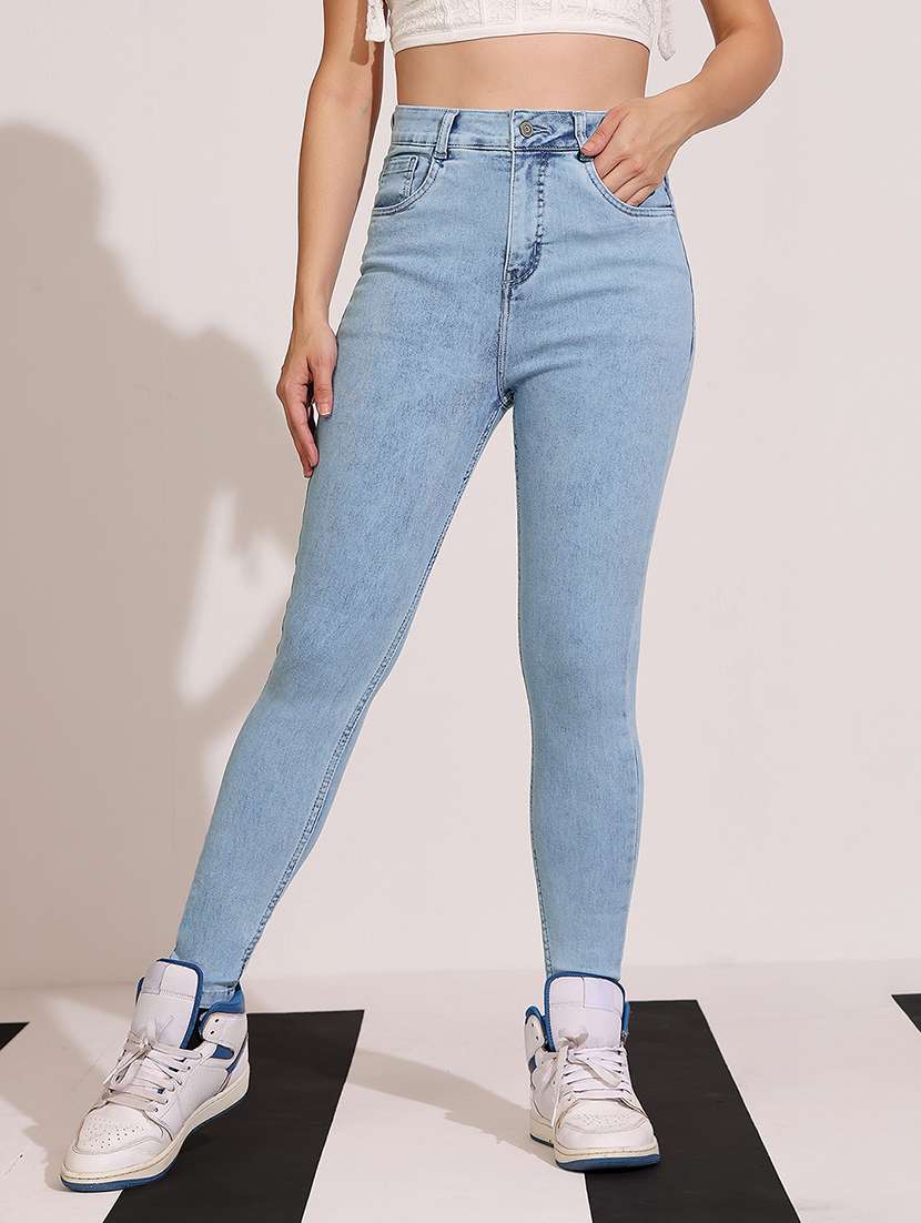 women solid high rise skinny jeans