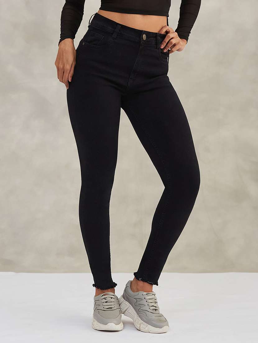 women solid high rise skinny jeans