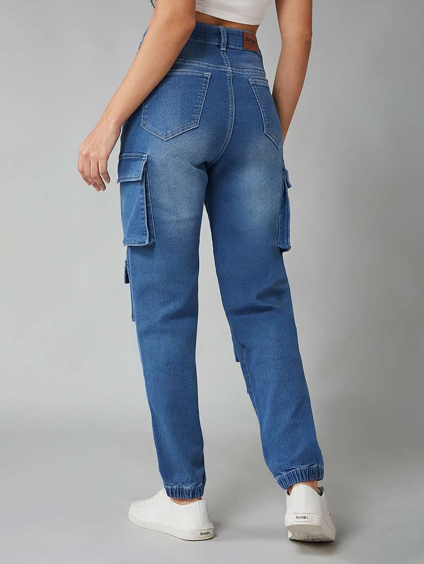 women solid high rise cargo jogger - 22402065 -  Standard Image - 3