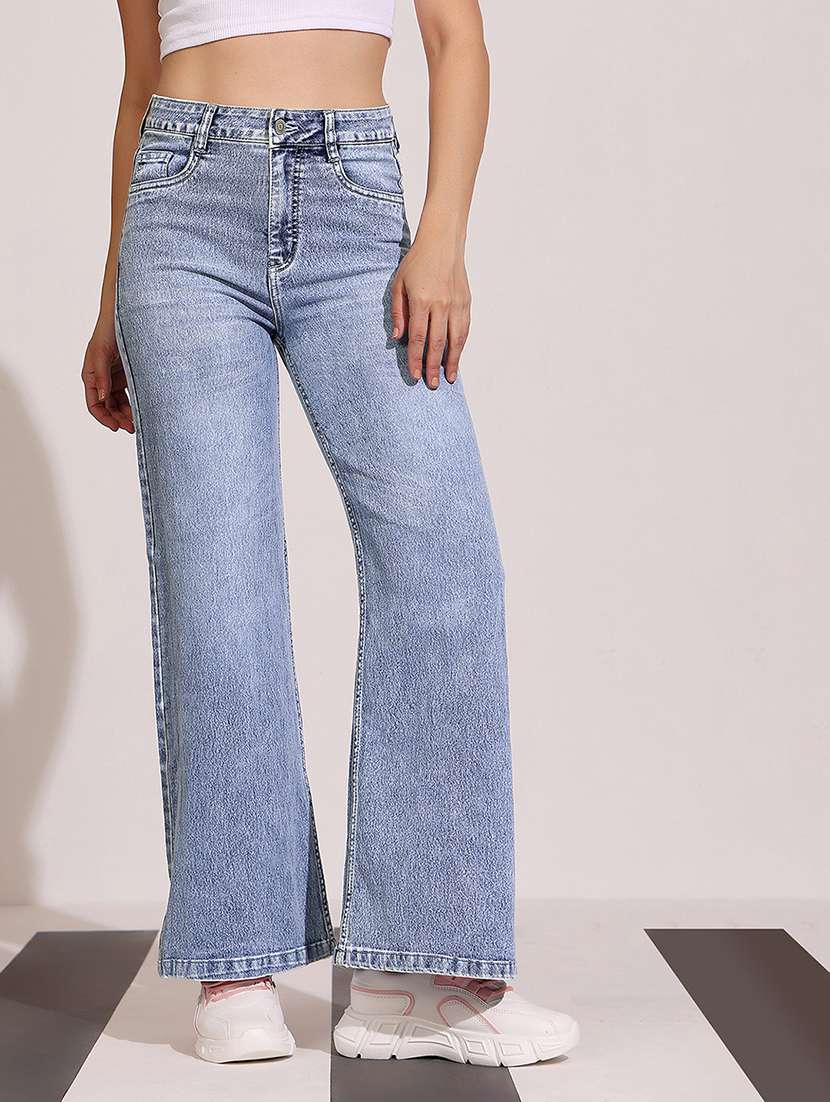 women solid high rise bootcut jeans