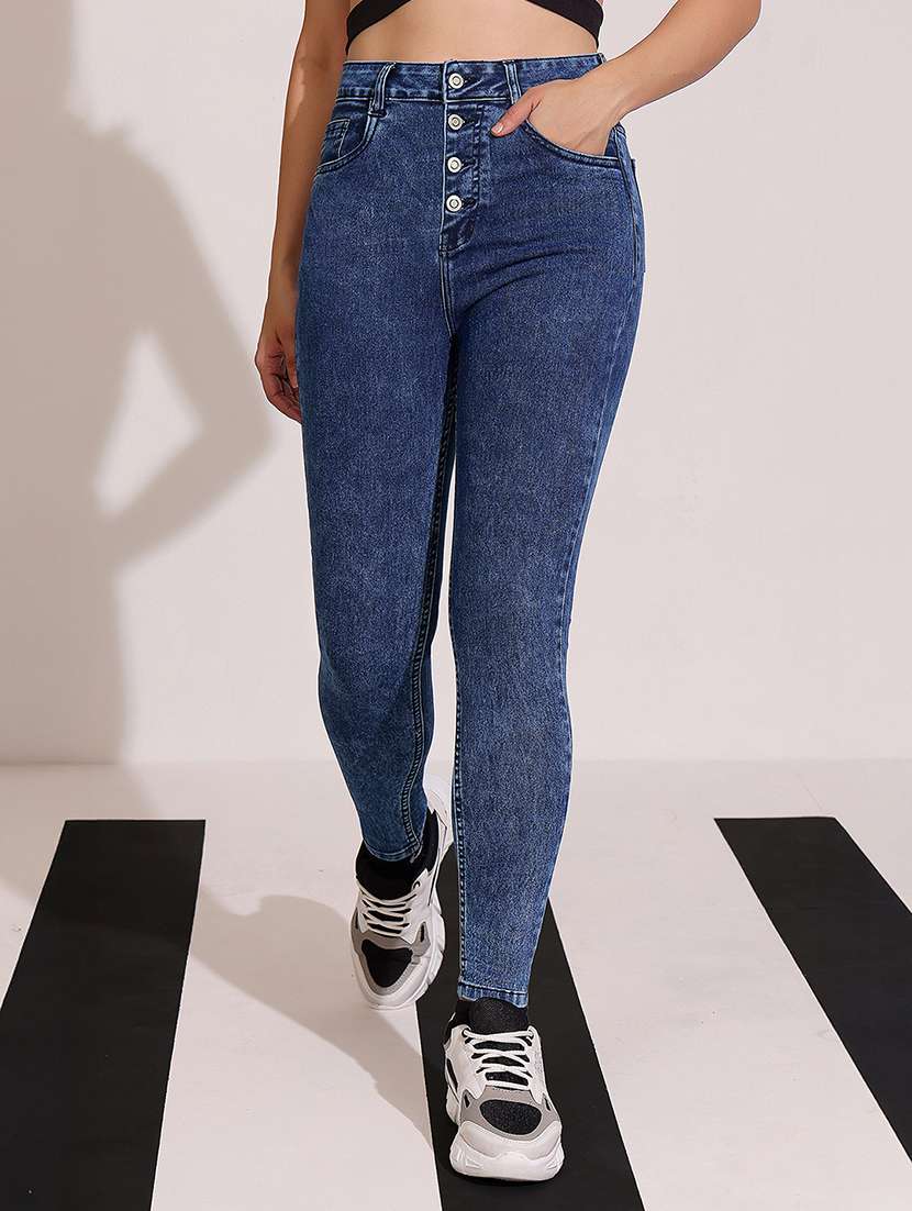 women solid high rise skinny jeans