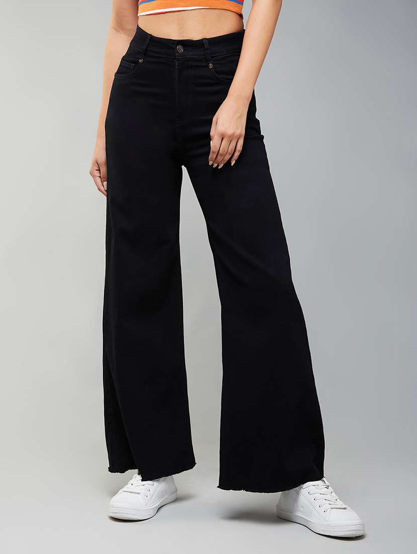 women solid high rise bootcut jeans