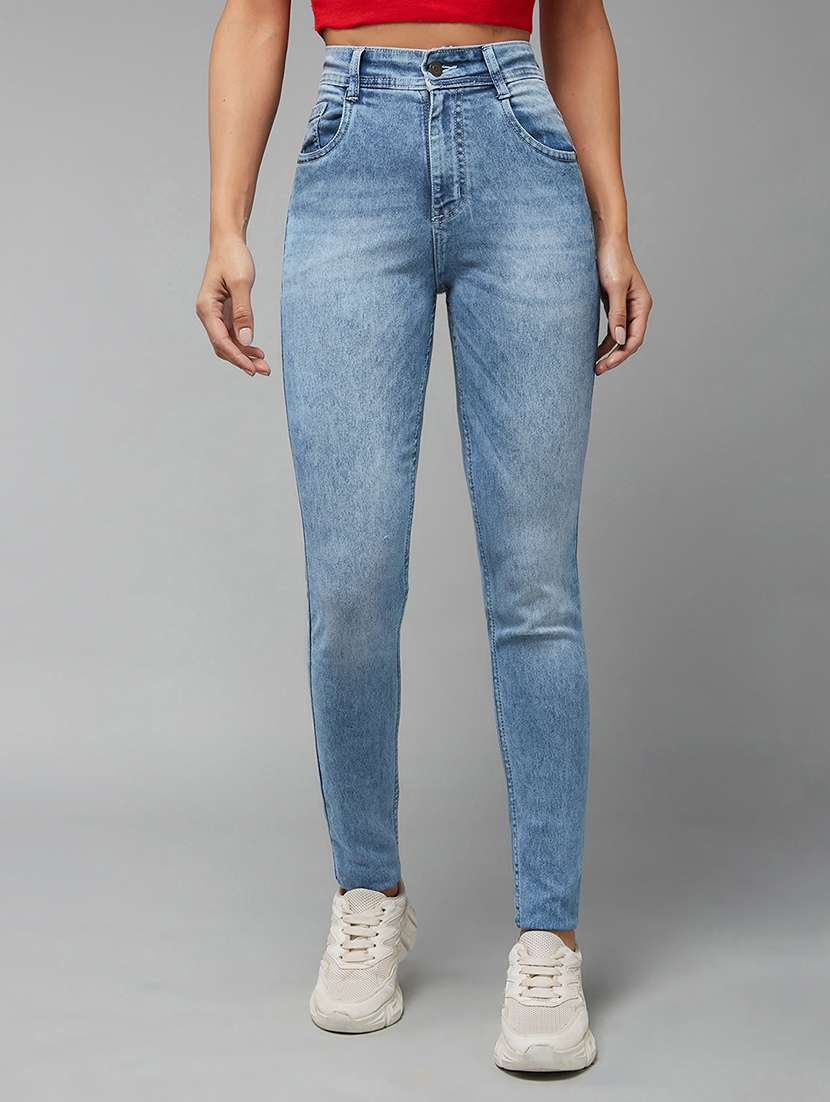 women solid high rise slim fit jeans
