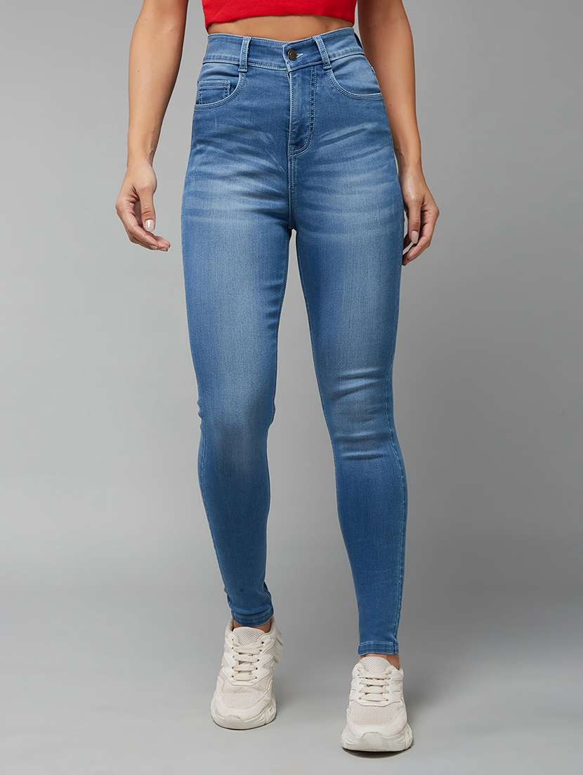 women washed high rise skinny fit jeans