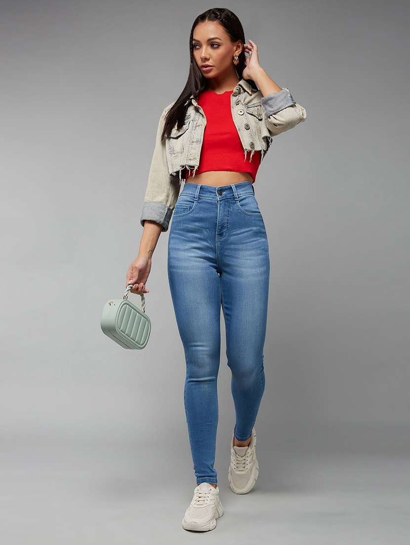 women washed high rise skinny fit jeans - 22402082 -  Standard Image - 5