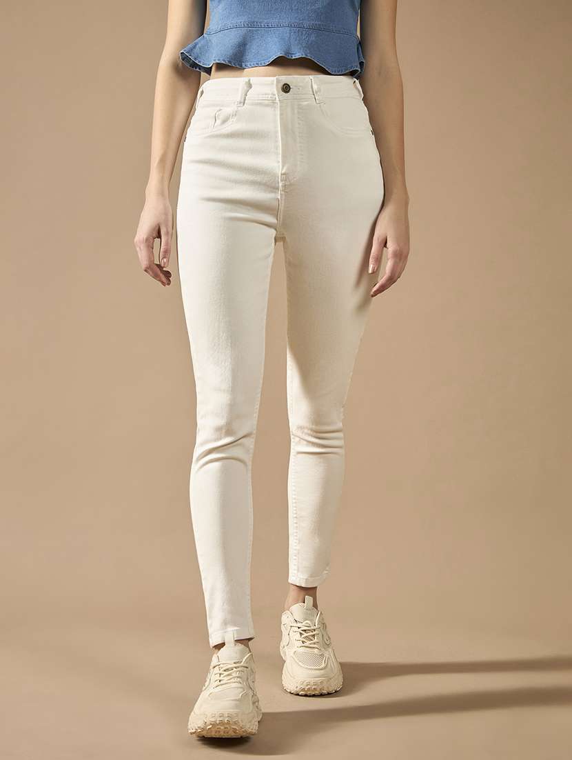 women solid high rise skinny jeans