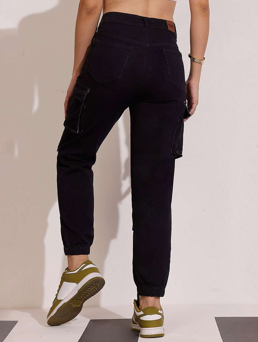 women solid high rise cargo jogger - 22402093 -  Standard Image - 3
