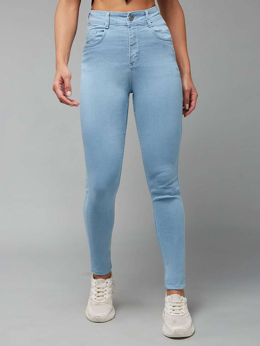 women solid high rise skinny jeans