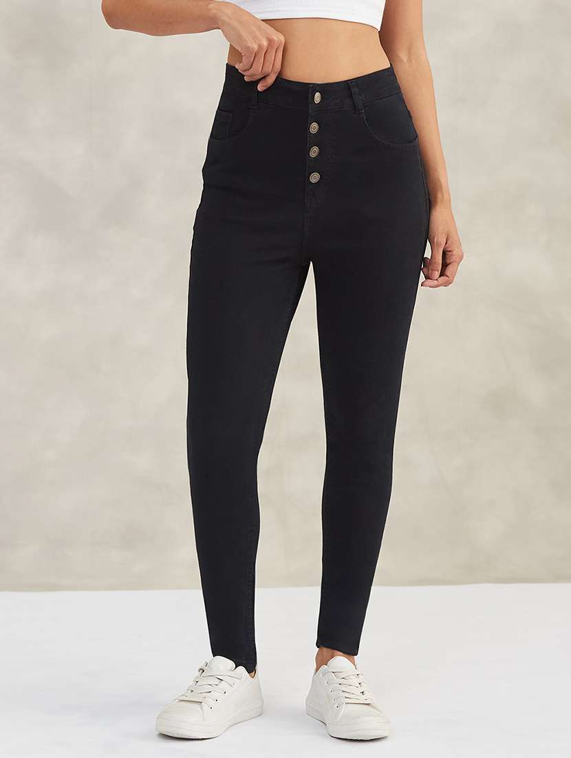 women solid high rise skinny jeans