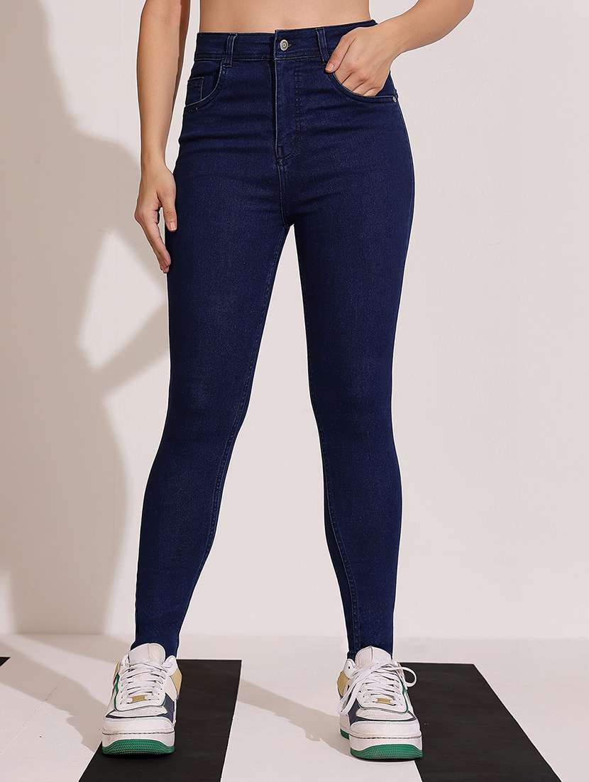 women solid high rise skinny jeans