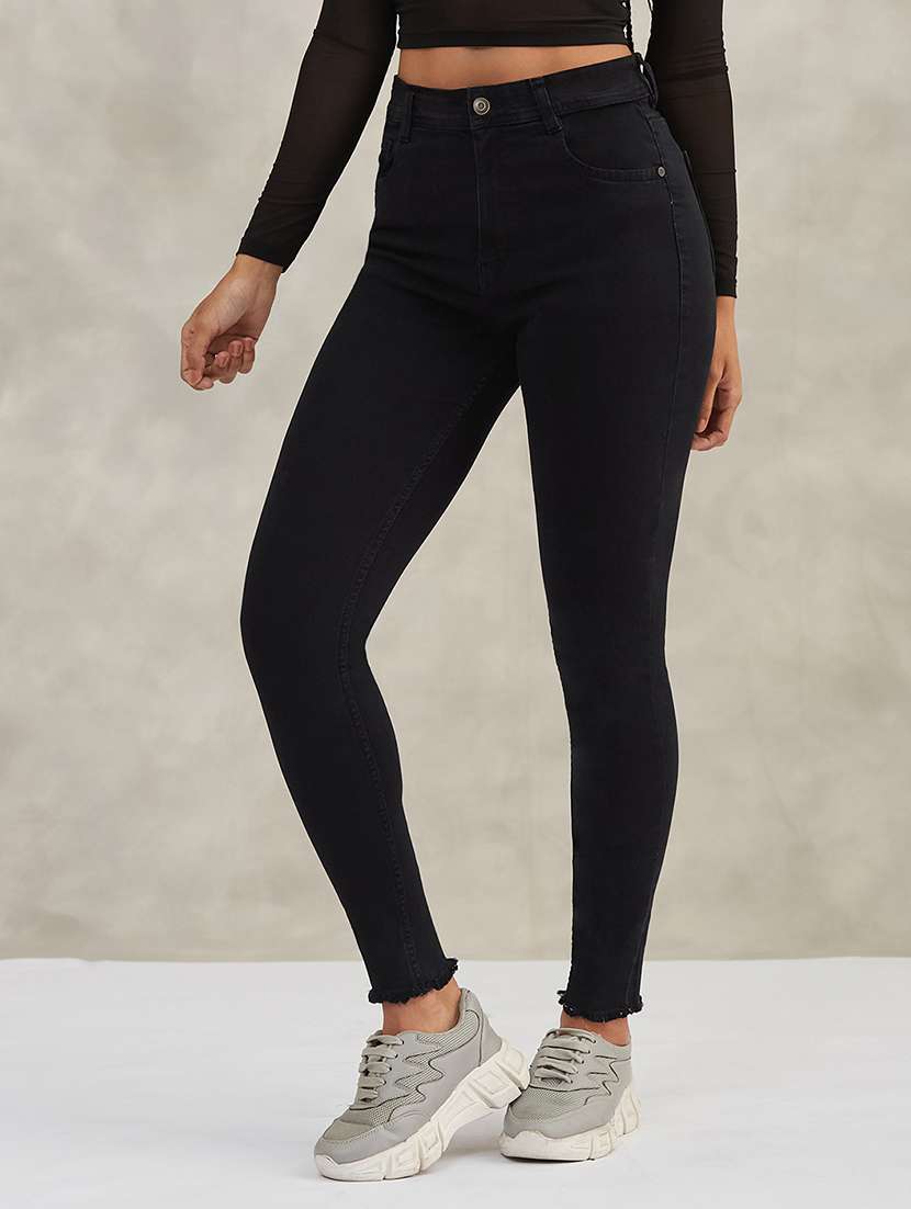 women solid high rise skinny jeans
