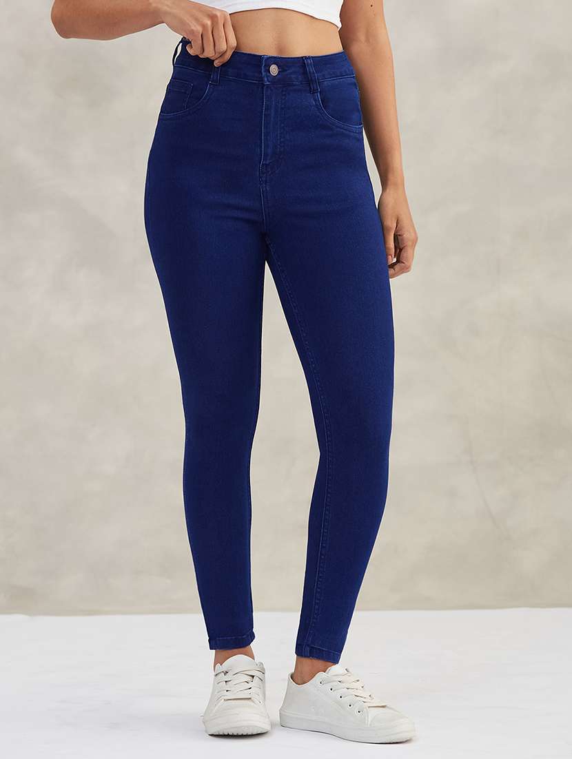 women solid high rise skinny jeans