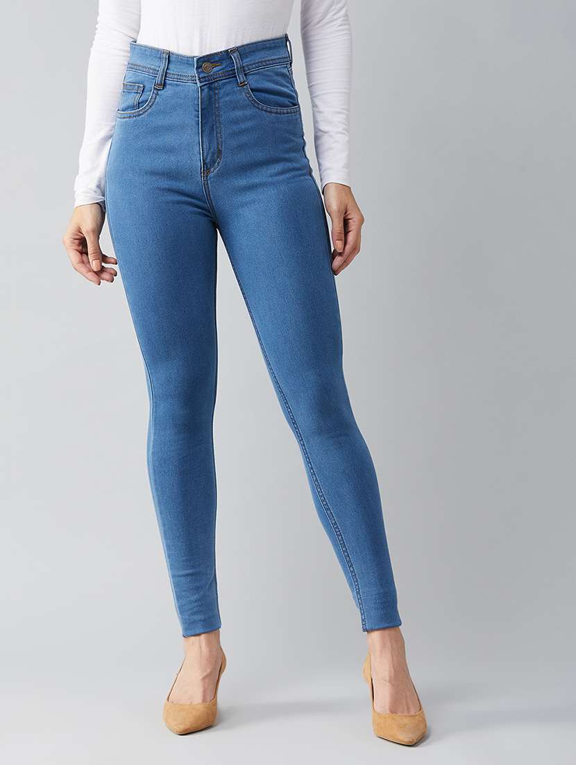 women solid high rise skinny jeans