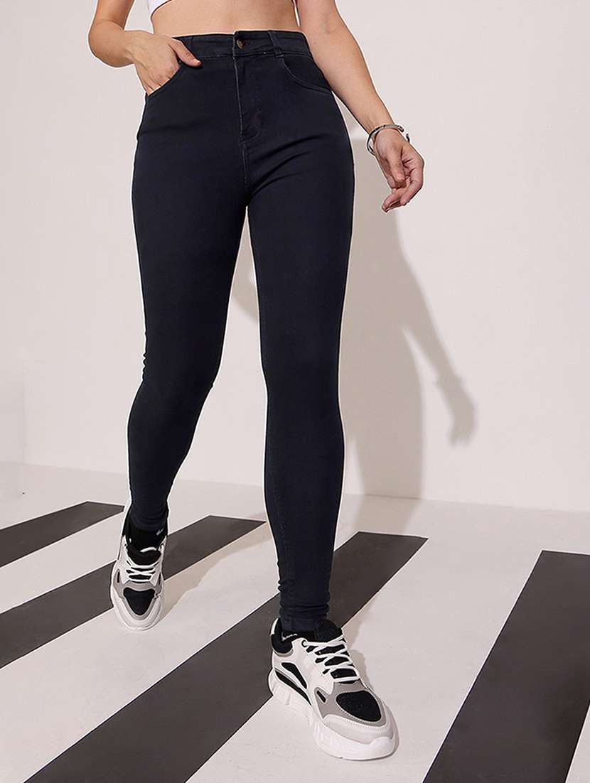 women solid high rise skinny fit jeans
