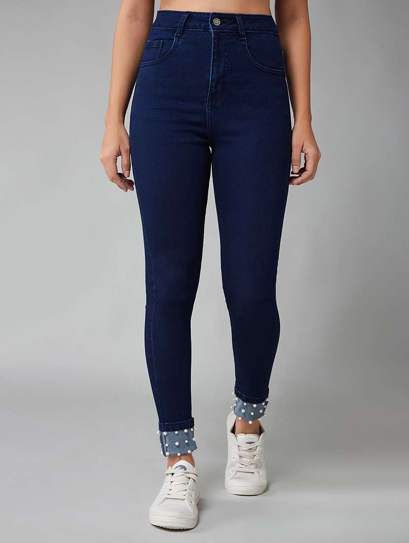 women embellished high rise skinny jeans