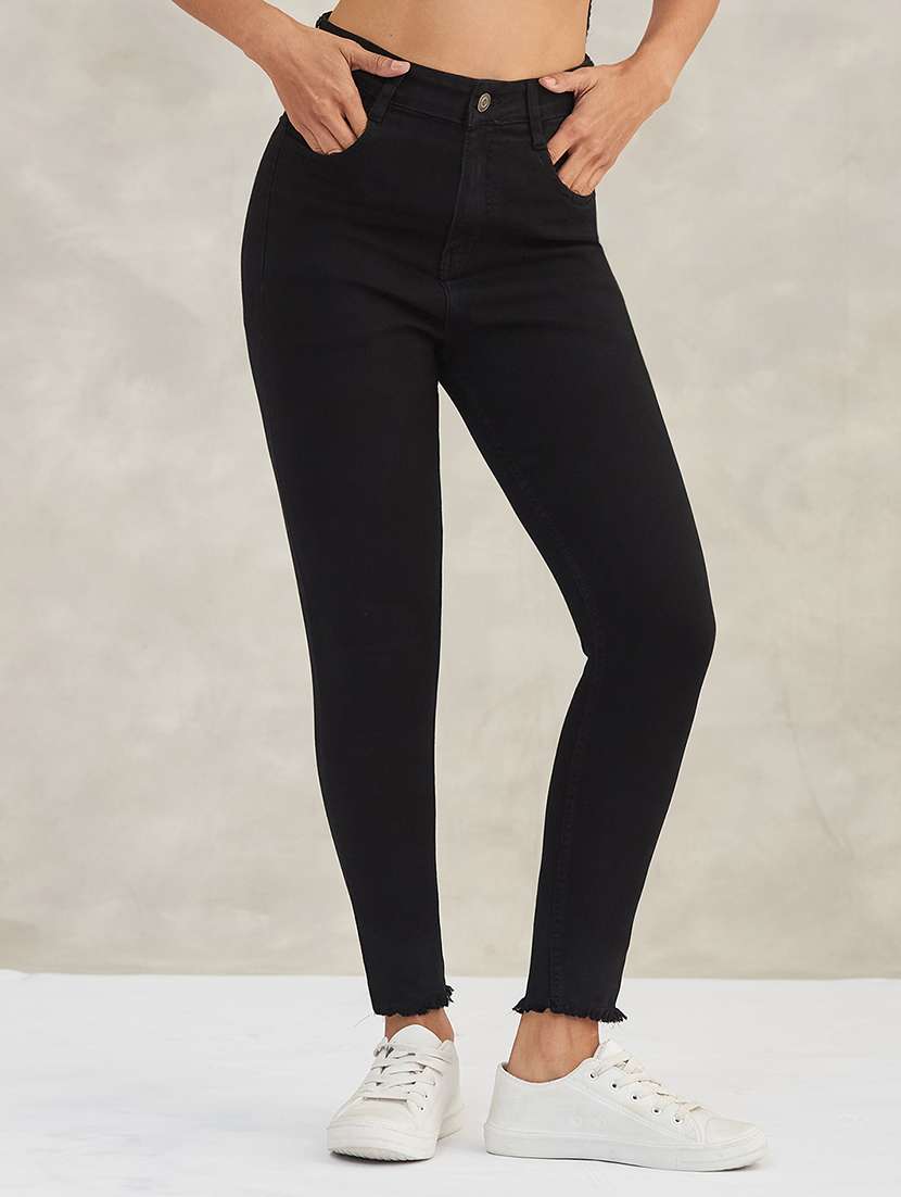 women solid high rise skinny jeans
