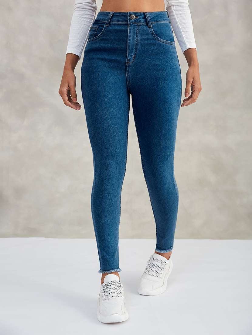 women solid high rise skinny jeans