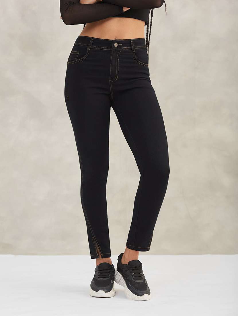 women solid high rise skinny jeans
