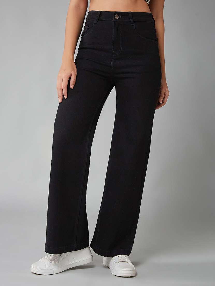women solid high rise bootcut jeans