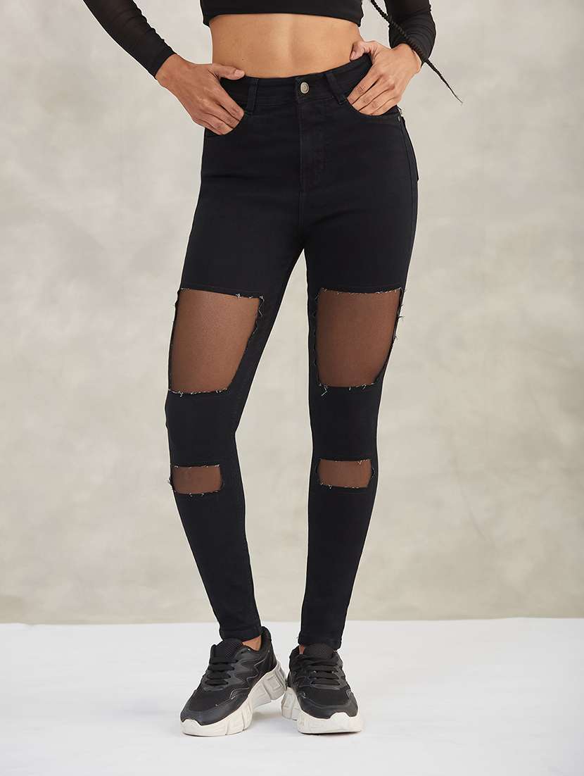 women distressed high rise skinny jeans