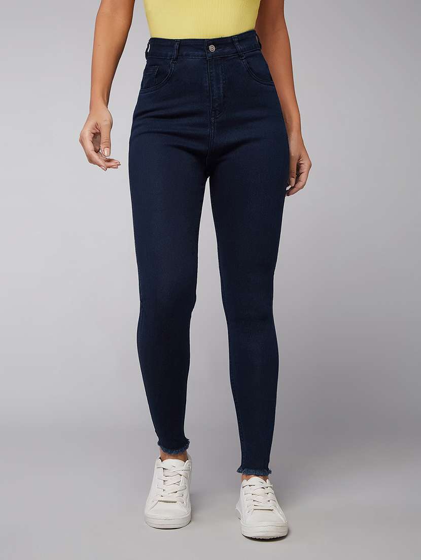 women solid high rise skinny jeans