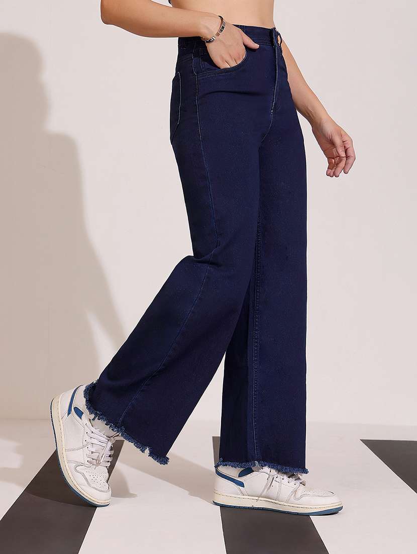 women solid high rise wide leg jeans - 22402174 -  Standard Image - 3