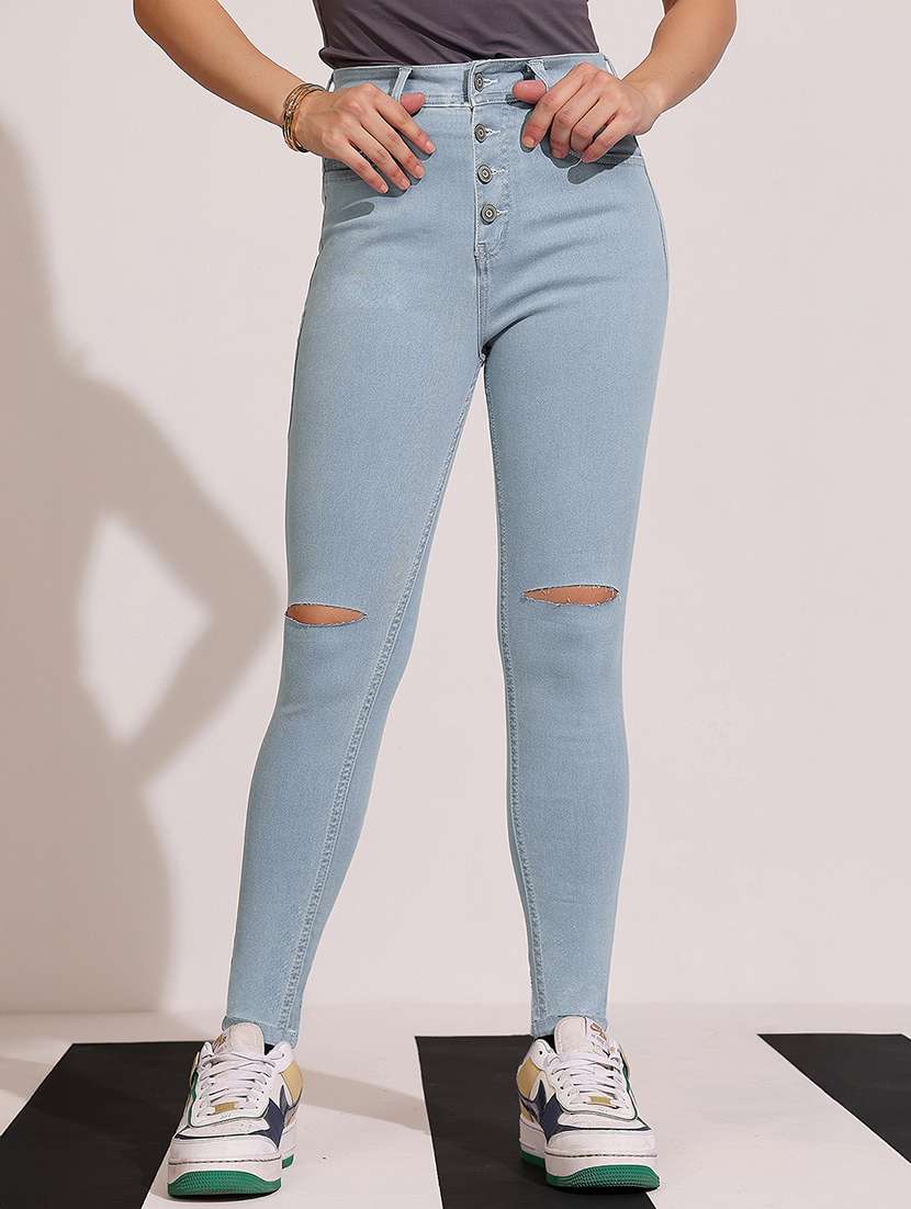 women slash knee high rise skinny jeans