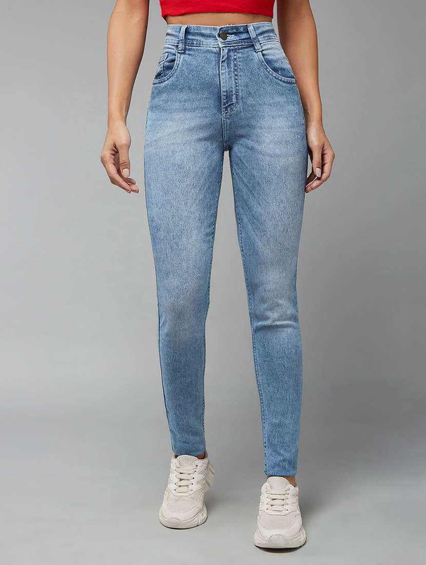 women solid high rise skinny jeans