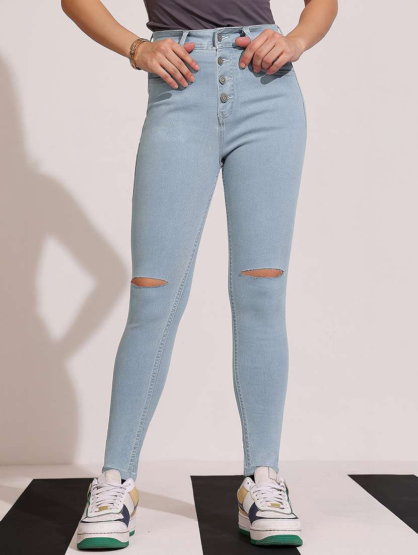 women slash knee high rise skinny jeans