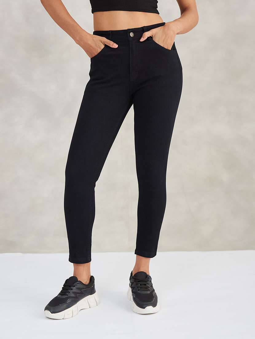 women solid high rise skinny jeans