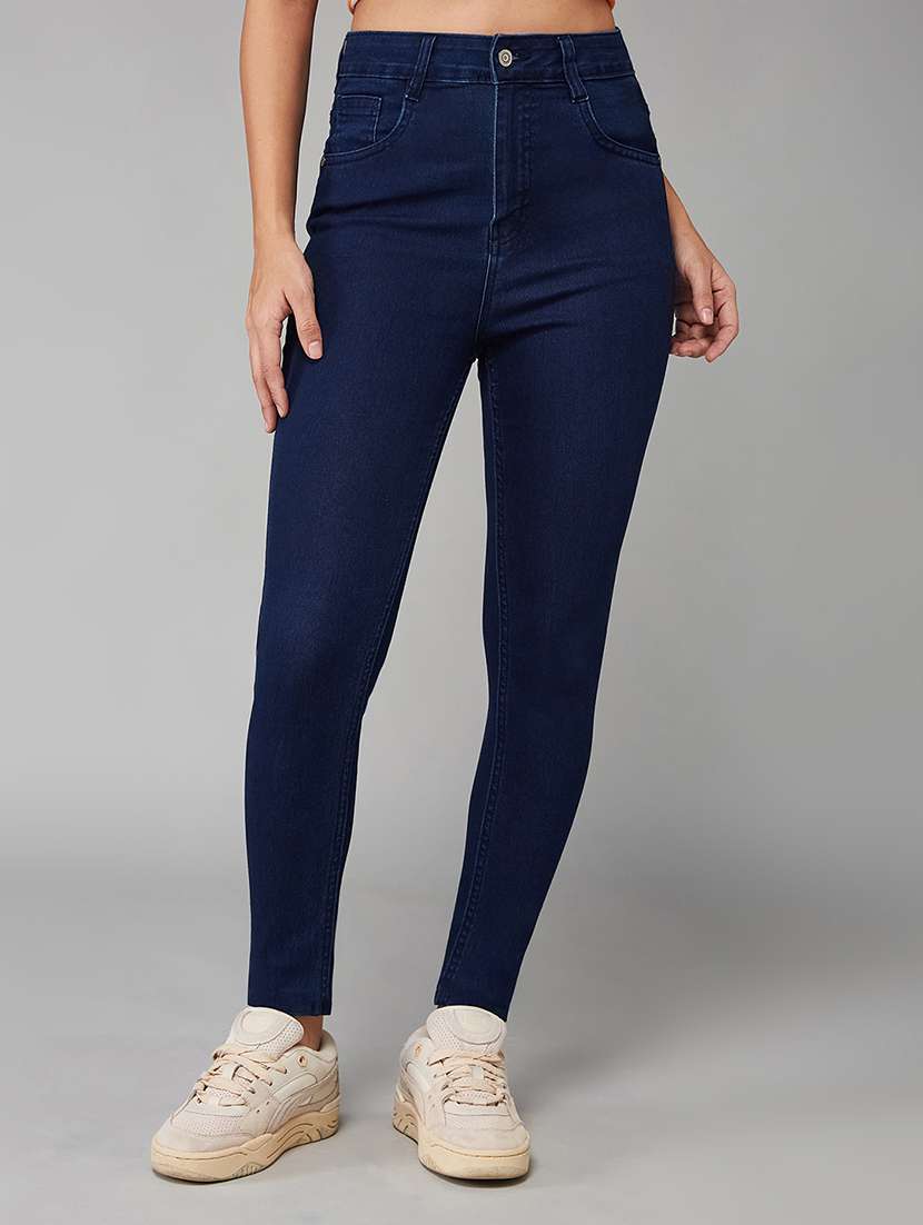 women solid high rise skinny jeans