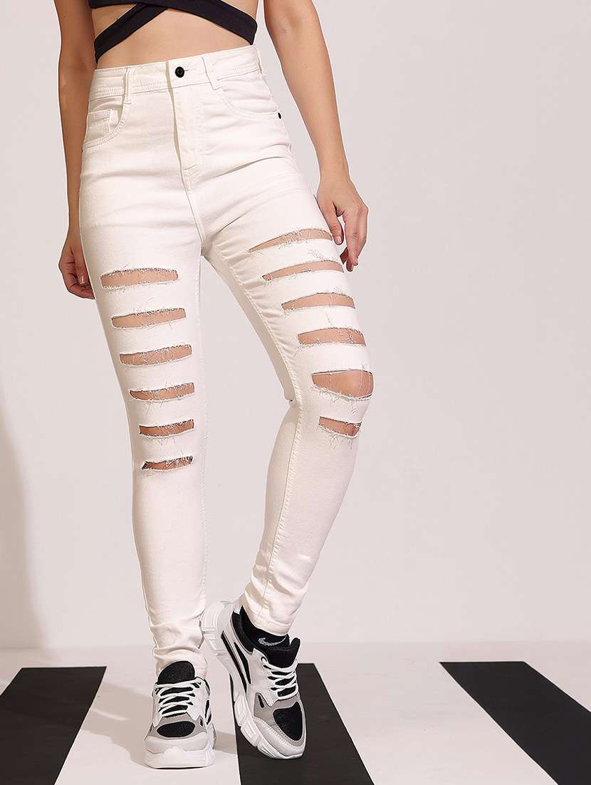 women distressed high rise slim jean