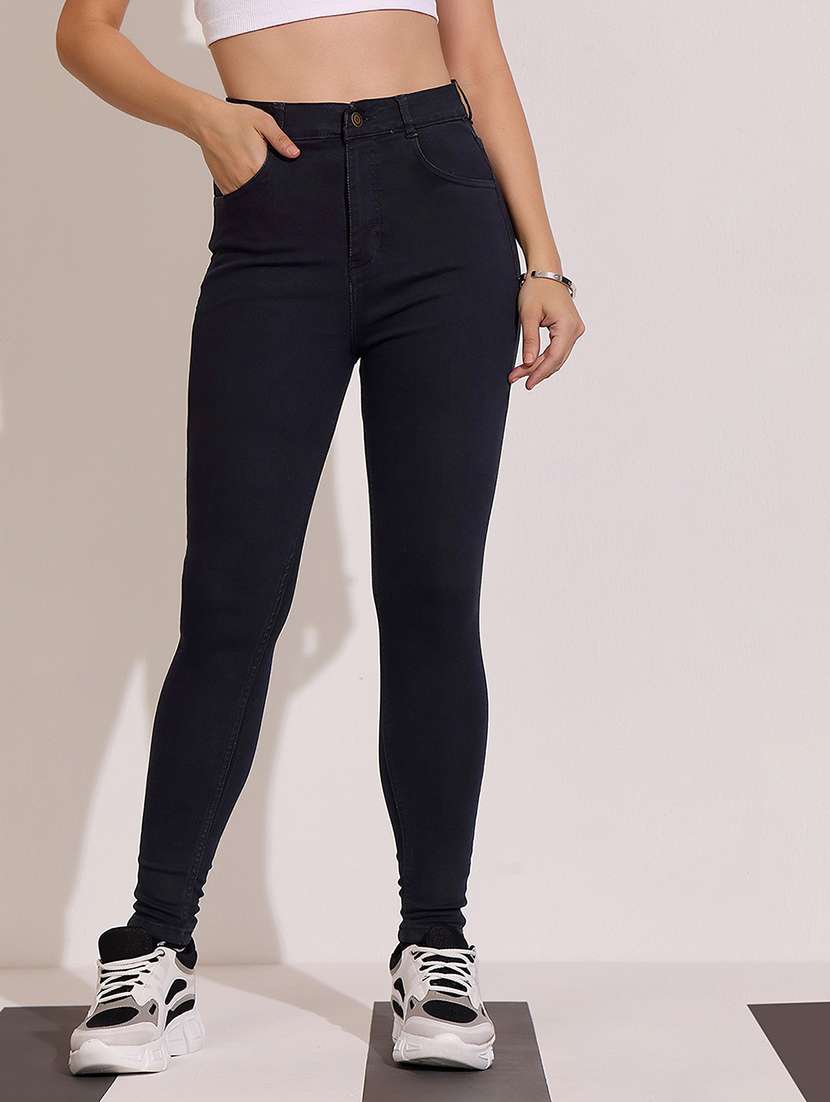 women solid high rise skinny jeans