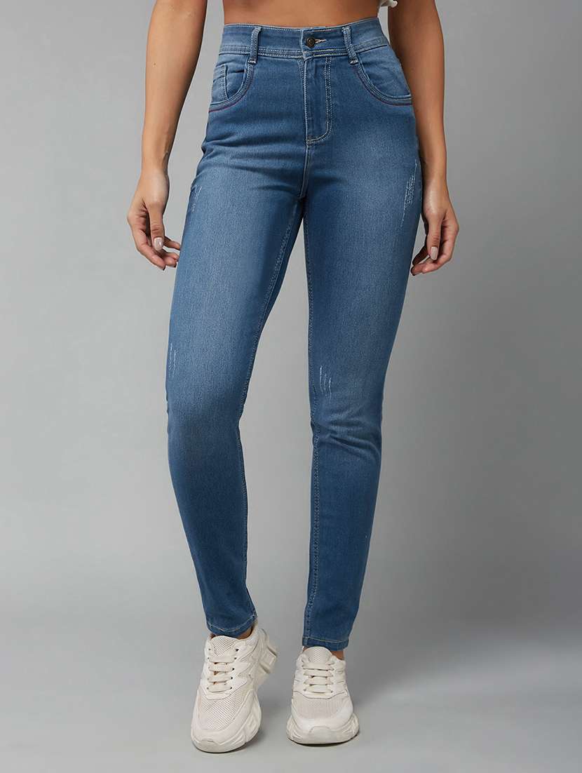 women solid high rise skinny jeans