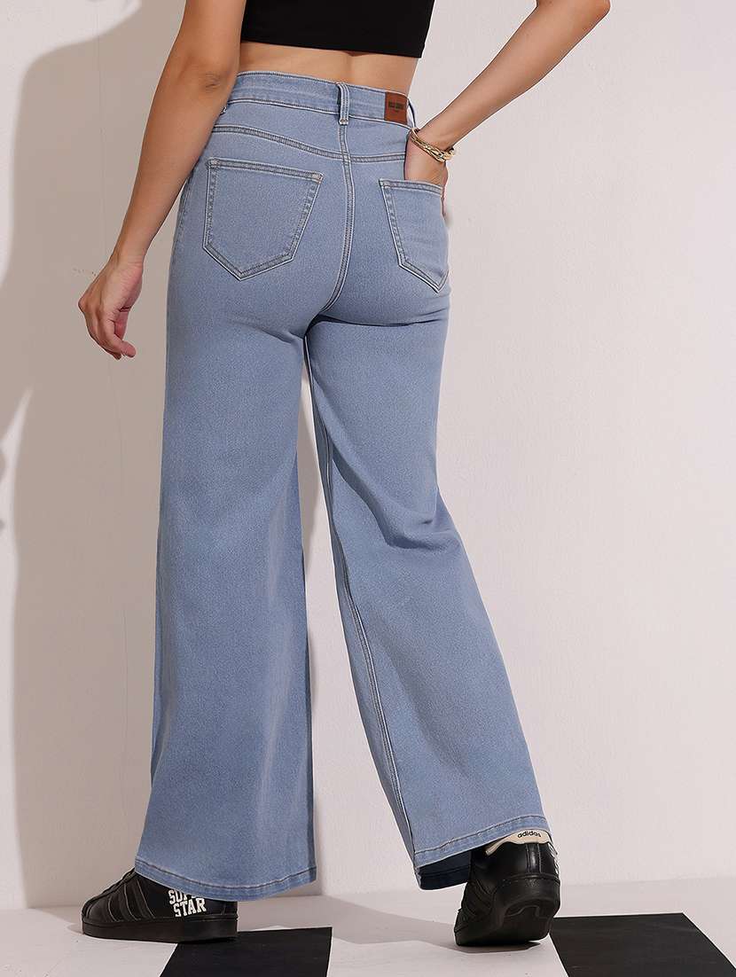 women solid high rise wide leg jeans - 22402207 -  Standard Image - 3