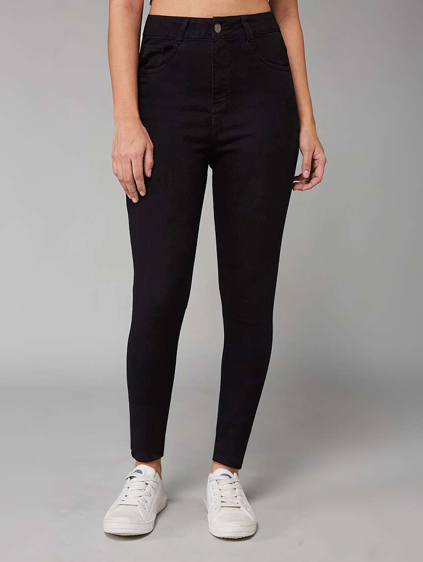 women solid high rise skinny jeans